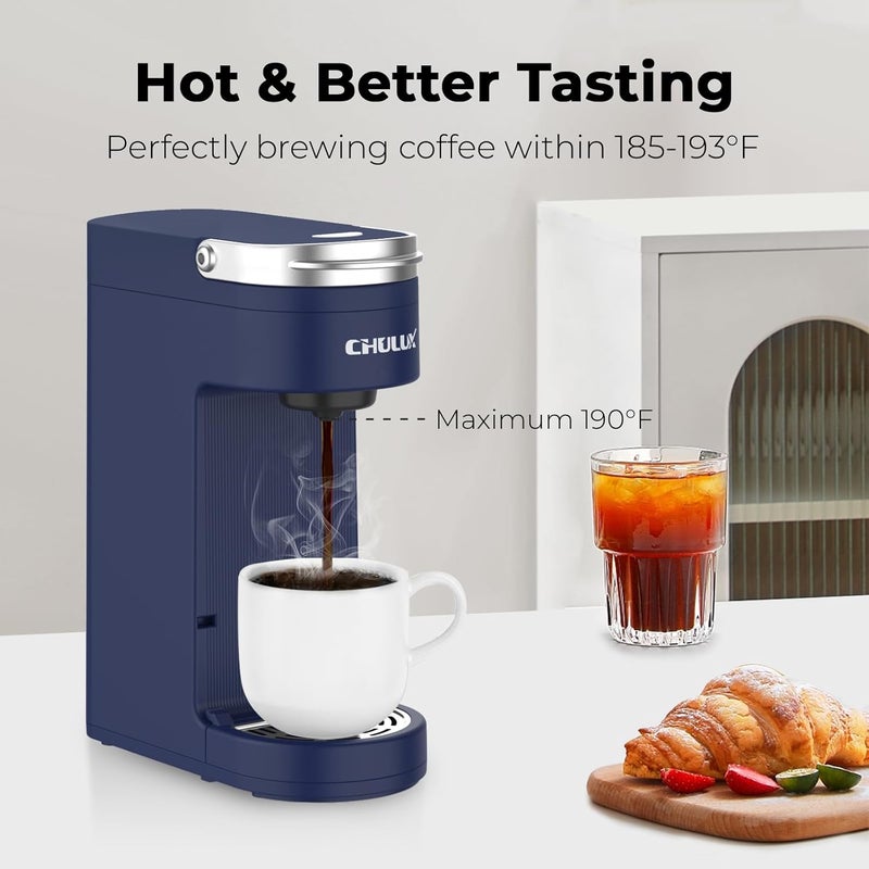CHULUX Slim Single Serve Coffee Maker for K Pods, One Cup Coffee Maker Fits 7.3" Travel Mugs, Coffee Machine with 6 to 12oz Brew Sizes, Navy Blue - Image 4
